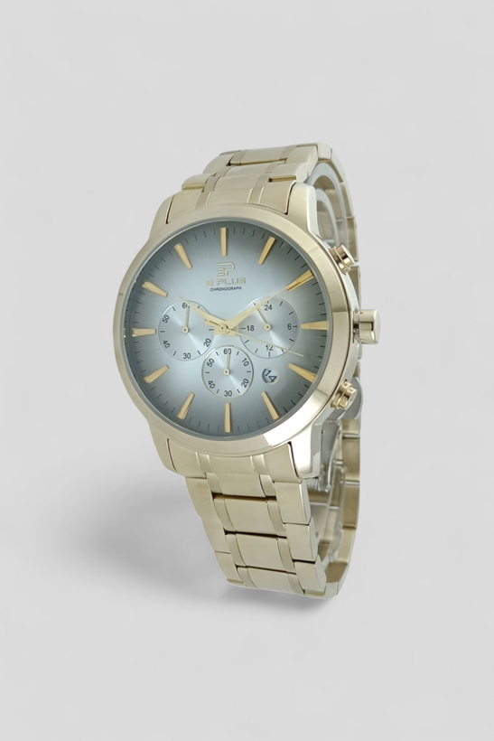 ساعت مچی مردانه الگانس سه موتوره کورنوگراف با بند فلزی طلایی و صفحه دو رنگ