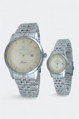 ساعت مچی ست زنانه و مردانه دنیل سزار با بند فلزی استیل و رنگ صفحه جذاب ،با موتور ژاپن و ضد آب در حد شستشو دست