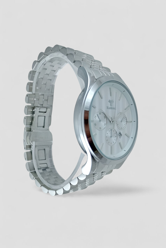 ساعت مردانه طرح سه موتوره بند فلزی رولنز با کیفیت بالا و قیمت مناسب ،همراه یکسال گارانتی