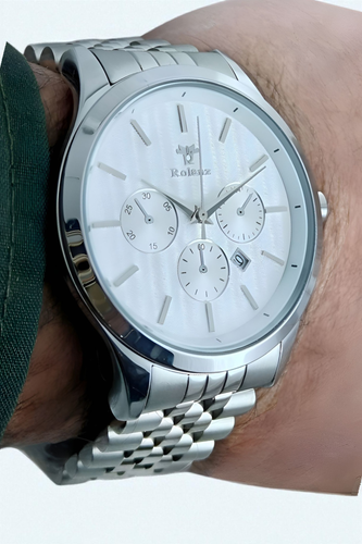 ساعت مچی اسپرت طرح کورنو رولنز با بند استیل و رنگ صفحه طرح دار سفید