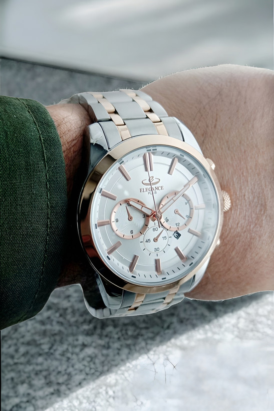 ساعت مچی اسپرت مردانه طرح کورنو با بند فلزی استیل رز و صفحه سیلور