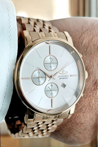 ساعت اسپرت بند فلزی مردانه طرح سه موتوره با رنگ رزگلد