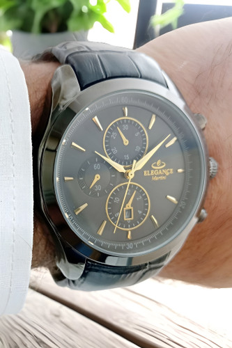 ساعت طرح سه موتوره مردانه با بند چرم مشکی مناسب هدیه و کادو