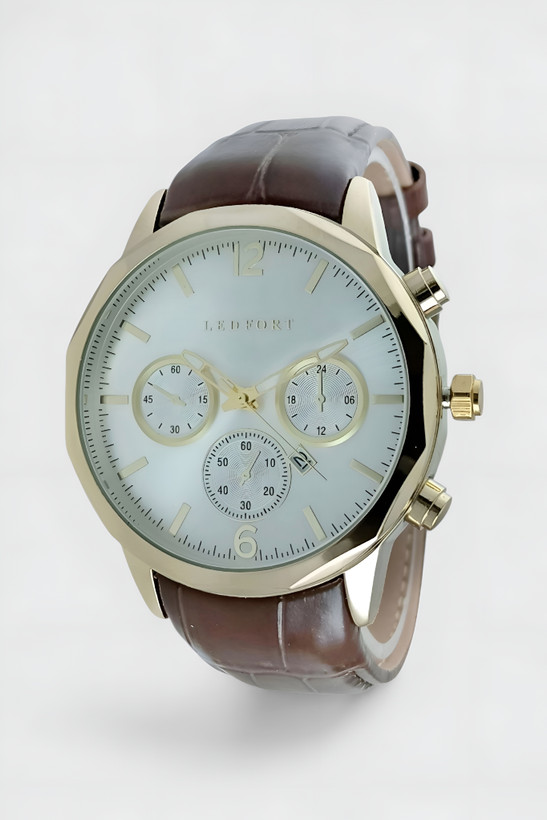 ساعت اسپرت بند چرم مردانه لدفورت با رنگ ثابت و موتور ژاپن و ضد آب