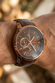 ساعت مردانه اسپرت با بند چرم قهوه ای و قاب و صفحه کافی