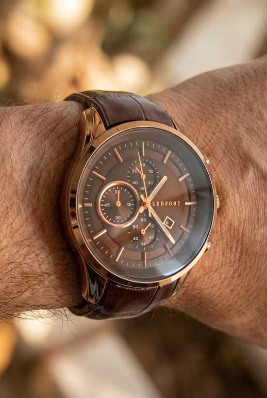 ساعت مردانه اسپرت با بند چرم قهوه ای و قاب و صفحه کافی