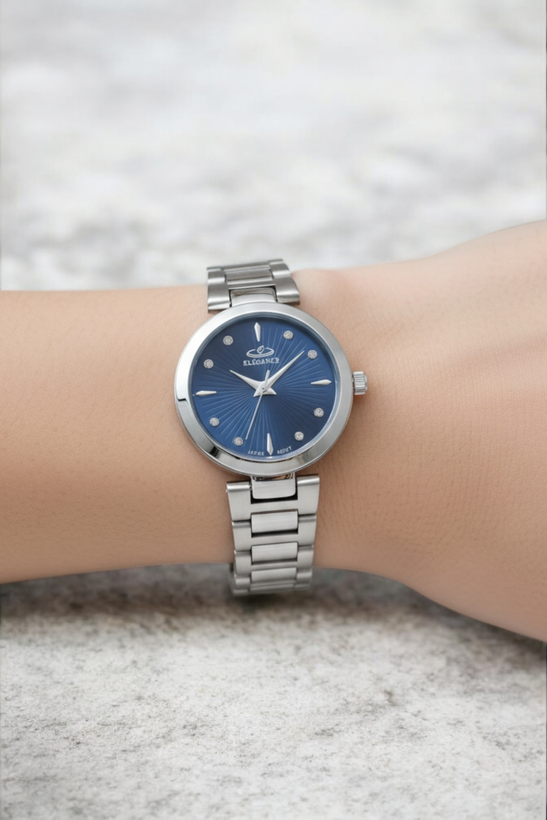 ساعت زنانه بند فلزی الگانس با بند فلزی رنگ استیل و صفحه سرمه ای