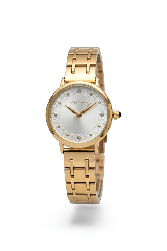 ساعت زنانه فانتزی ظریف بند فلزی با صفحه طرح دار و نشانگر نگین