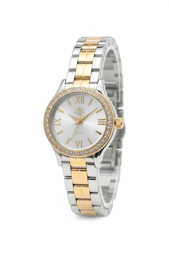 ساعت مچی الگانس زنانه با قاب نگین دار و صفحه روشن