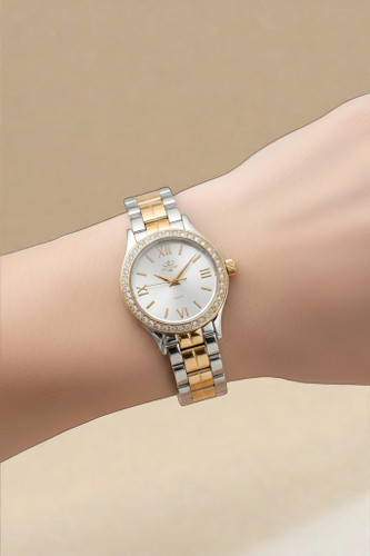 ساعت بند فلزی زنانه الگانس با ترکیب رنگ استیل طلایی