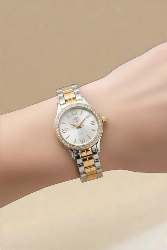 ساعت بند فلزی زنانه الگانس با ترکیب رنگ استیل طلایی