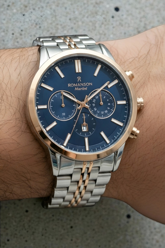 ساعت بند فلزی اسپرت مردانه ،طرح کورنو با صفحه رنگ سرمه ای