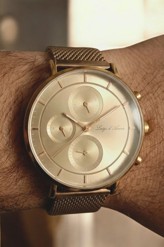 ساعت اسپرت سه موتوره مردانه با بند حصیری رنگ کافی و رنگ صفحه قهوه ای