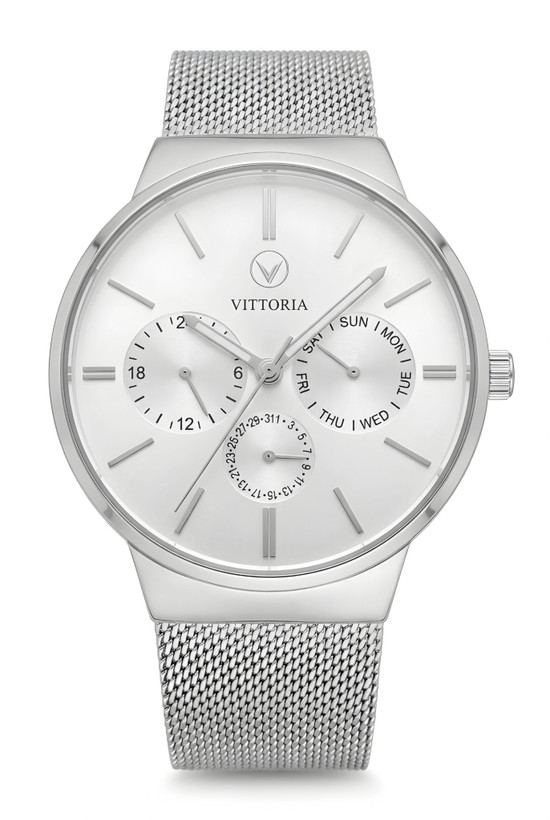 ساعت مردانه ویتوریا با بند حصیری رنگ استیل و صفحه سیلور
