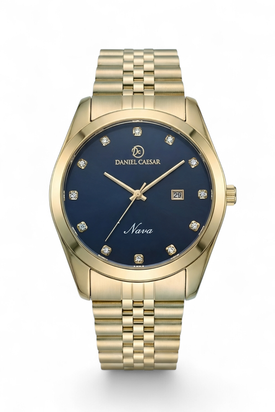 ساعت مردانه دنیل سزار با بند رولکسی طلایی رنگ و صفحه مشکی