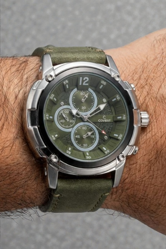 ساعت مچی مردانه اسپرت کاونت با بند چرم سبز و صفحه سبز