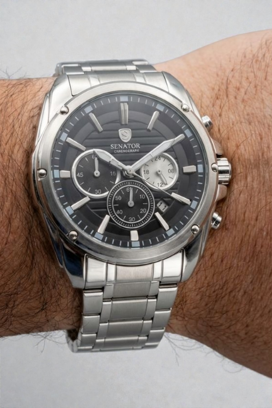 ساعت مچی مردانه سناتور با بند استیل رنگ سیلور و صفحه مشکی