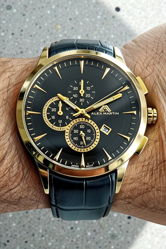 ساعت مچی مردانه اسپرت بند چرم طرح سه زمانه