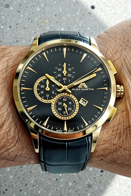 ساعت مچی مردانه اسپرت بند چرم طرح سه زمانه