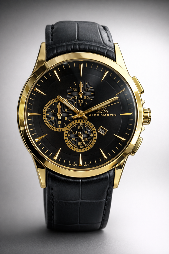 ساعت اسپرت مردانه طرح سه موتوره با بند چرم مشکی