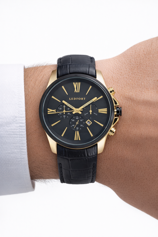 ساعت بند چرم مردانه لدفورت با موتور ژاپن و ضد آب و رنگ ثابت