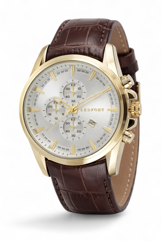 ساعت مردانه بند چرمی لدفورت قاب طلایی شیک مخصوص کادو