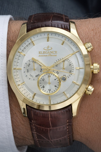 ساعت اسپرت بند چرم الگانس ،مدل سه زمانه