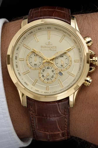 ساعت مچی مردانه الگانس با قاب طلایی و صفحه رنگ طلایی