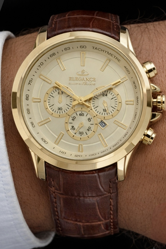 ساعت مچی مردانه الگانس با قاب طلایی و صفحه رنگ طلایی