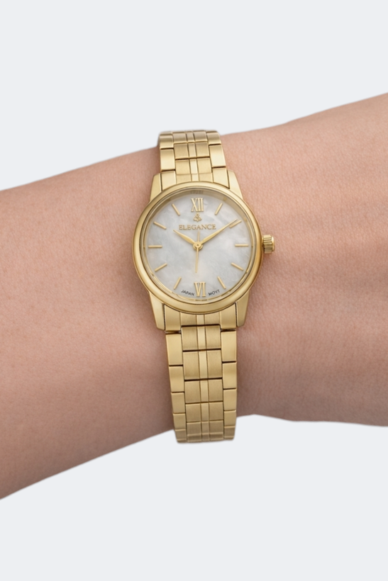 ساعت فانتزی زنانه رنگ طلایی الگانس با رنگ ثابت