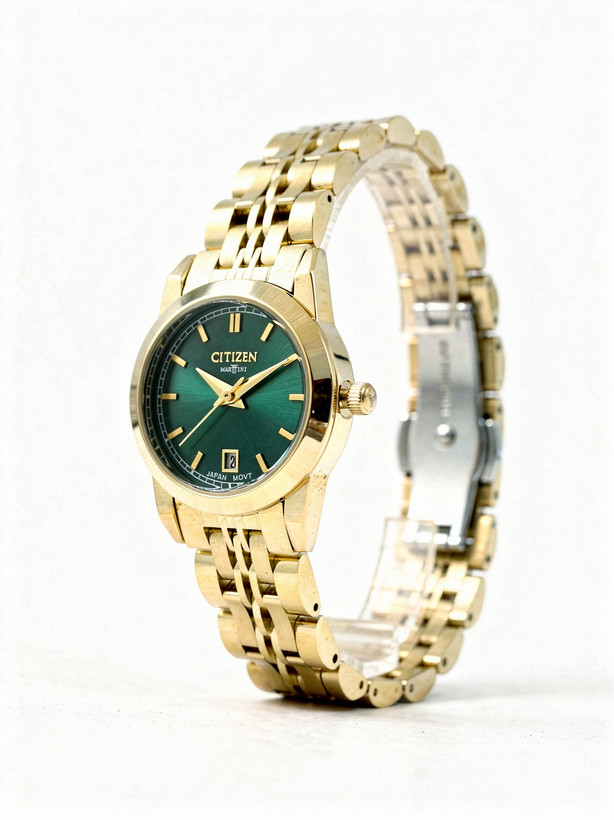 ساعت زنانه سیتیزن مارتینی با بند فلزی طلایی و رنگ صفحه سبز