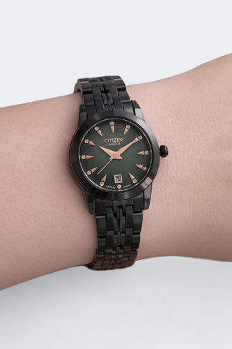 ساعت مچی زنانه سیتیزن مارتینی با بند فلزی مشکی و صفحه سبز