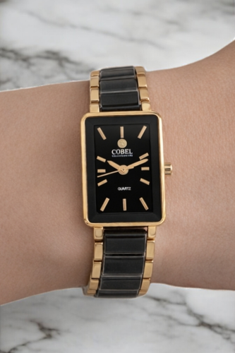 ساعت مچی زنانه کوبل با بدنه استیل سرامیک و فرم صفحه مستطیلی