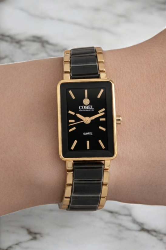 ساعت مچی زنانه کوبل با بدنه استیل سرامیک و فرم صفحه مستطیلی