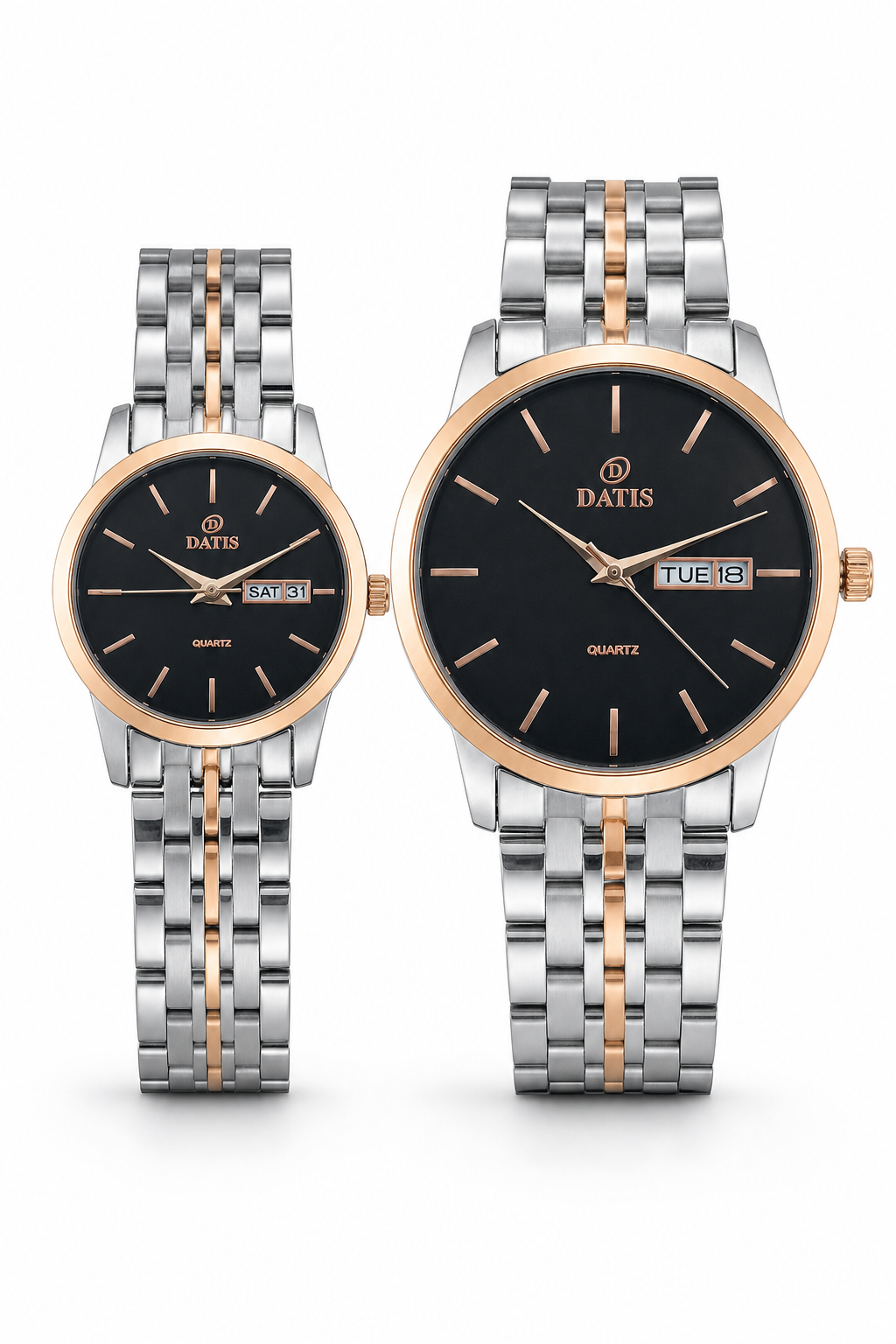 ست ساعت مچی زنانه و مردانه داتیس اصل مدل 8804 استیل دو تاریخ