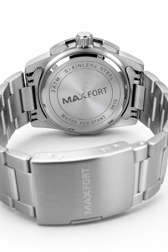 درب پشت استیل ساعت مچی مردانه مکس فورت کرنوگراف با حکاکی Water Resistant 3ATM