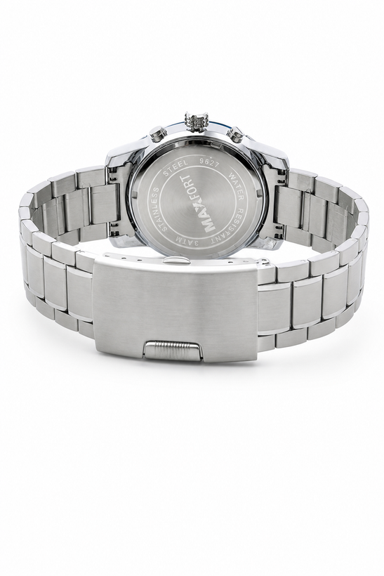 درب پشت استیل ساعت مچی مردانه مکس فورت 9627 با حکاکی Water Resistant 3ATM